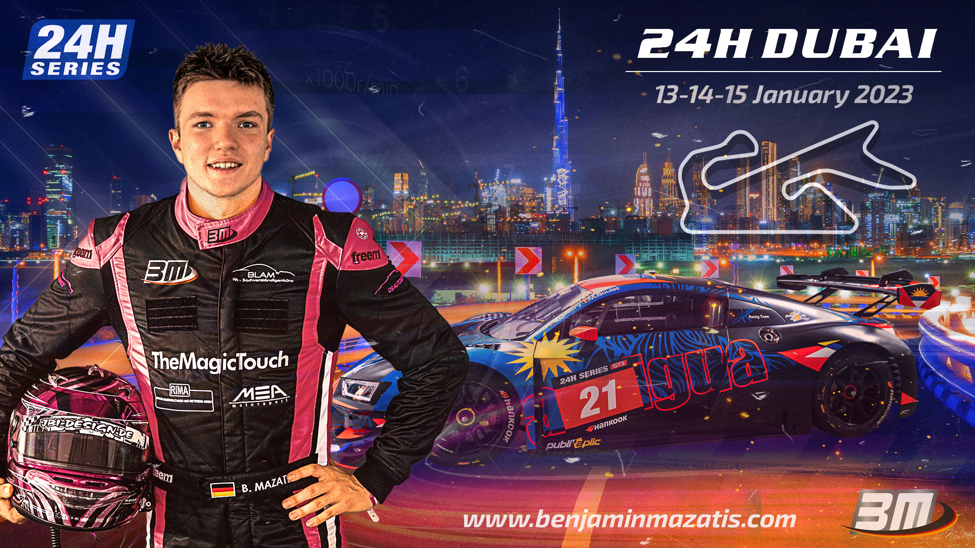 Benjamin Mazatis gegen Valentino Rossi bei den 24H Dubai
